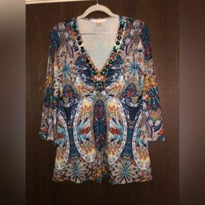 Boston Proper Multicolor V-Neck Tunic Top